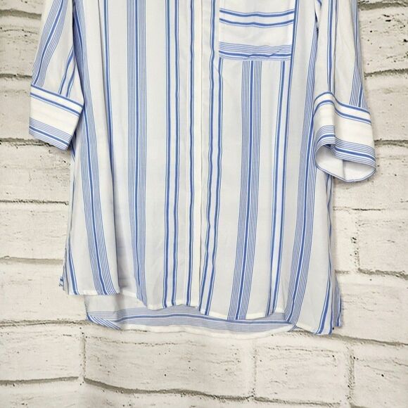 Soft Surroundings Womens XS Petite Button Front Top Blue White Oversized Blouse - Picture 3 of 10